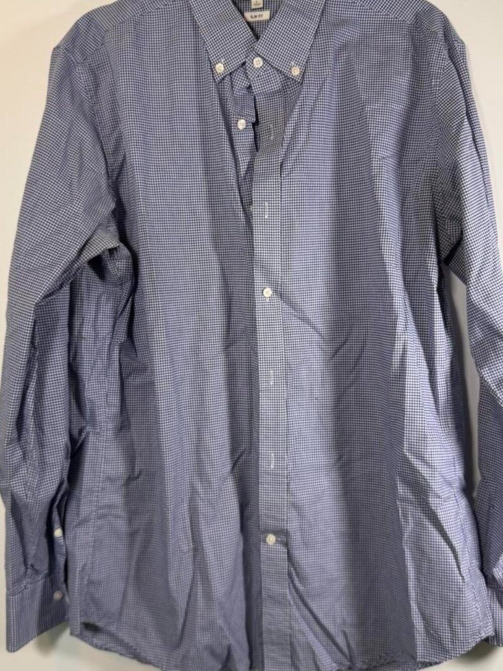 UNIQLO Men's Long Sleeve Button Down Shirt Blue & White Gingham Slim Fit Size L